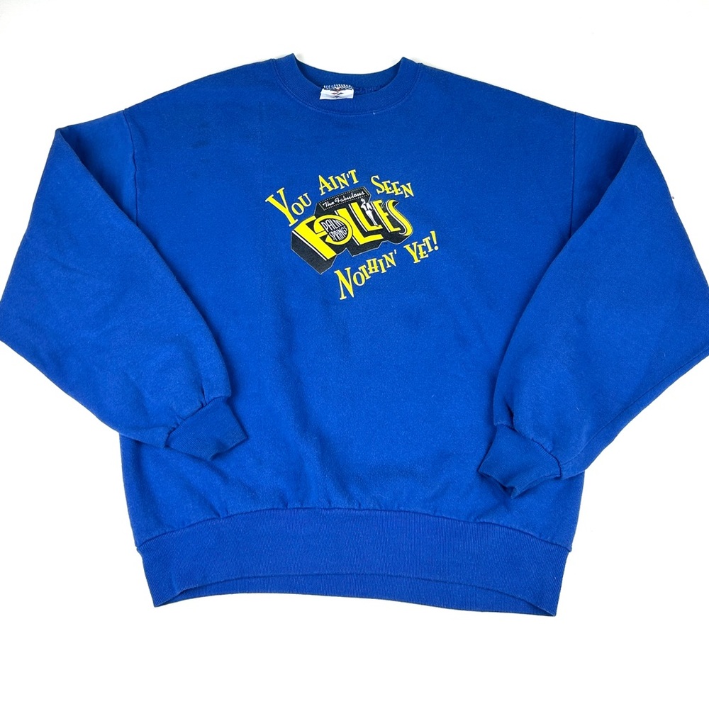 Vintage 90s The Follies palm springs Sweatshirt Sz Large Cotton Fleece blue
